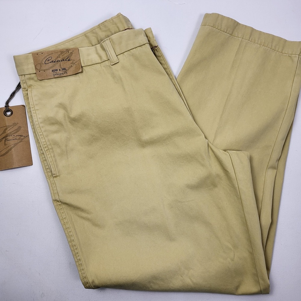 Roundtree & Yorke Casuals YellowChino Pants Mens 40 x 30 Flat Front Straight Fit